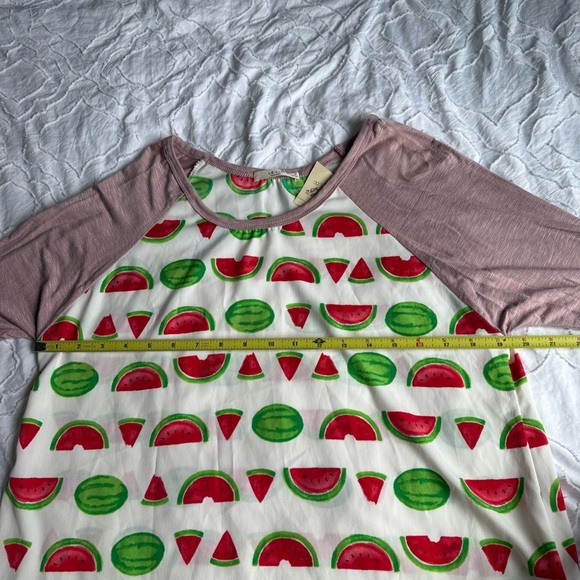 LeLis Watermelon Print Raglan Sleeve Baseball Tee Top Dusty Pink Red and Green - Picture 4 of 7